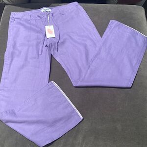 Women’s Purple 100% Linen Pants with Drawstring Size XL NWT